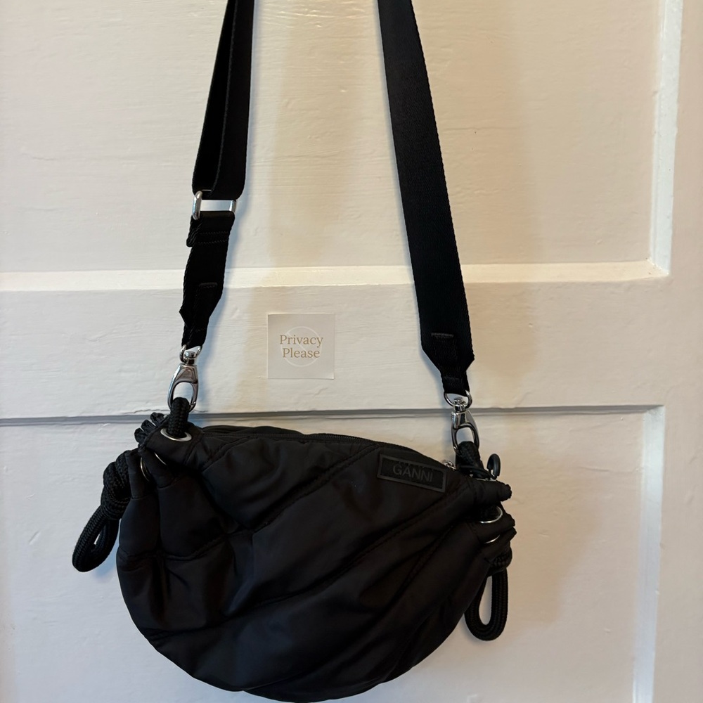 Ganni Black Quilted Rope-Detail Crossbody Bag